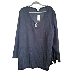 Avenue 4X Black & Silver Metallic‎ Sparkle Sweater Shirt Plus Size 30/32 NWT
